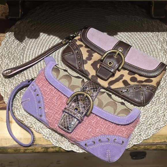 RARE Coach Leopard Print Clutch with Lavendar Suede and Brown Leather Accents - Picture 15 of 15